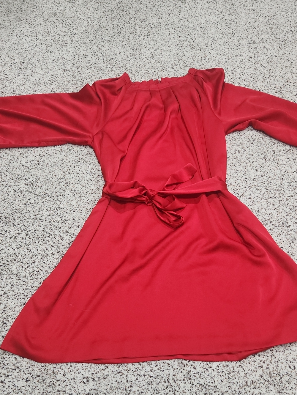 Ann Taylor Red Long-Sleeve Tie-Waist Dress